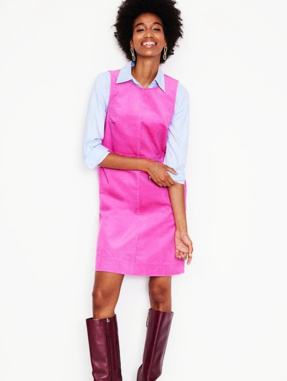 NWOT Boden Hot Pink Shift Dress  Sleeveless Mini Corduroy Spring Summer 4 6